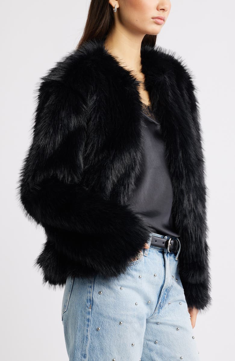 Open Edit Faux Fur Jacket, Alternate, color, Black