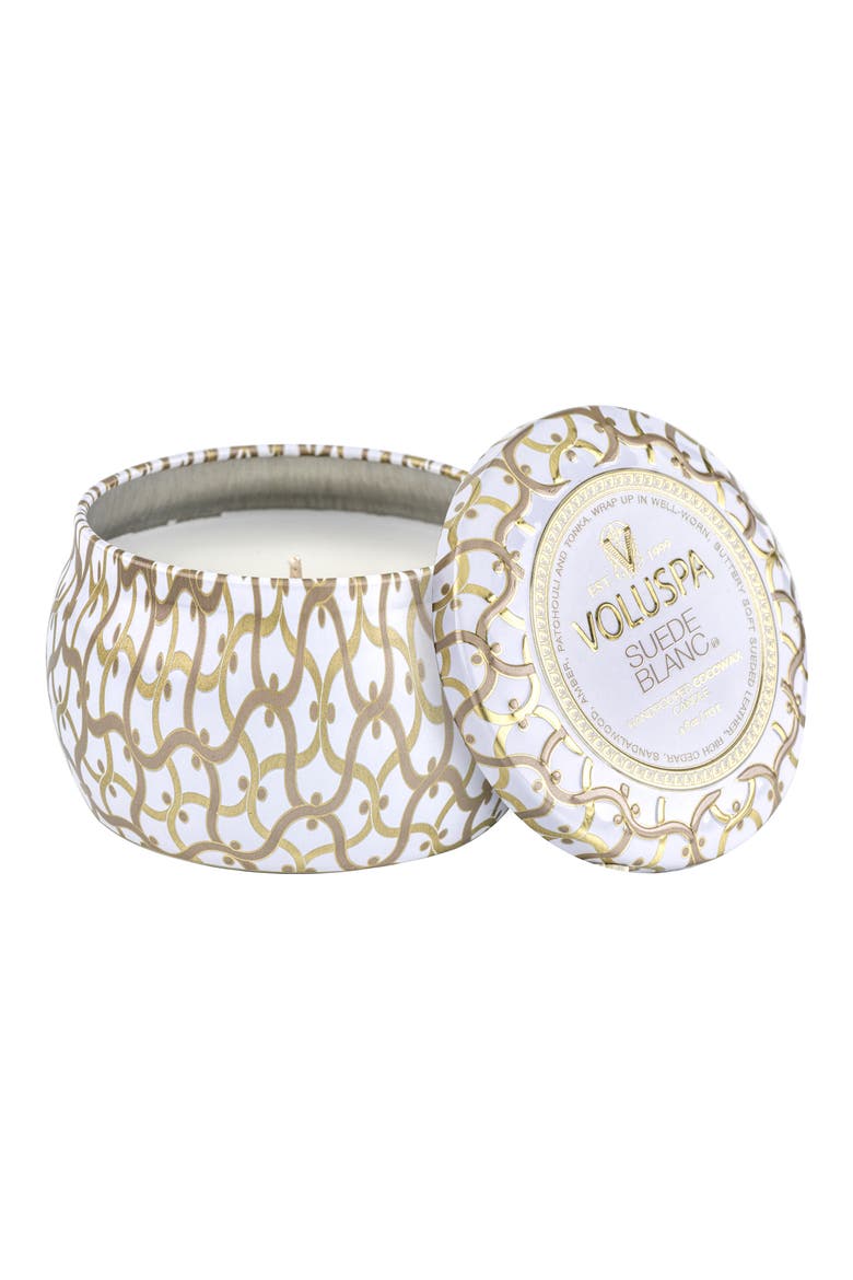 Suede Blanc Mini Tin Candle, Main, color, SUEDE BLANC