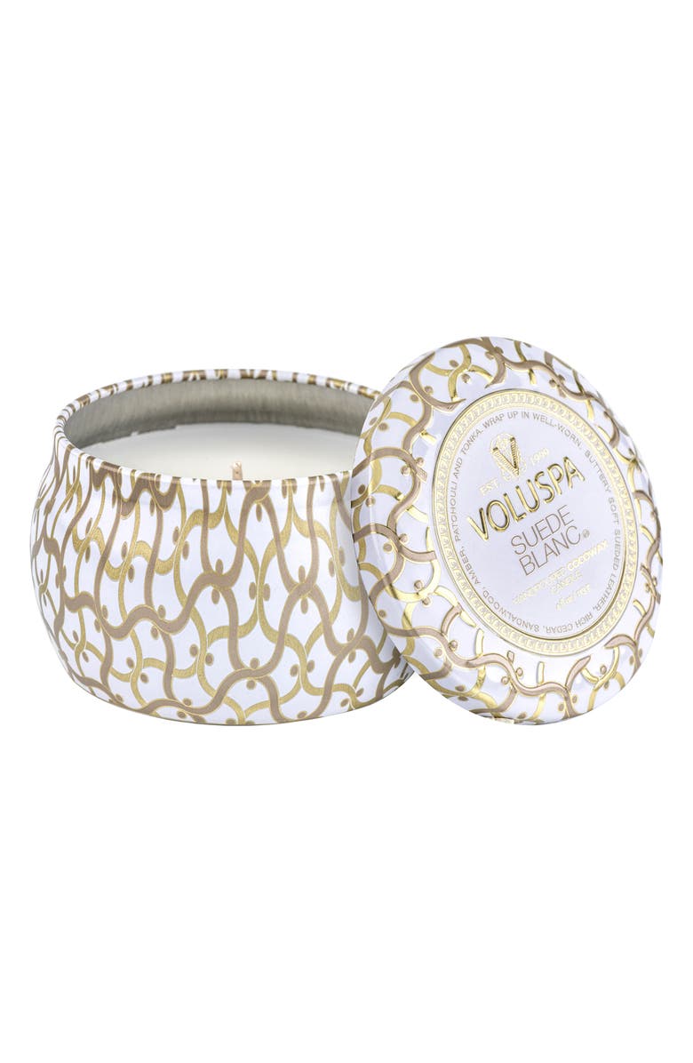 Voluspa Suede Blanc Mini Tin Candle, Main, color, Suede Blanc