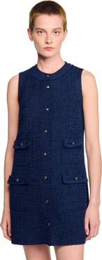 SANDRO Gold button short tweed dress