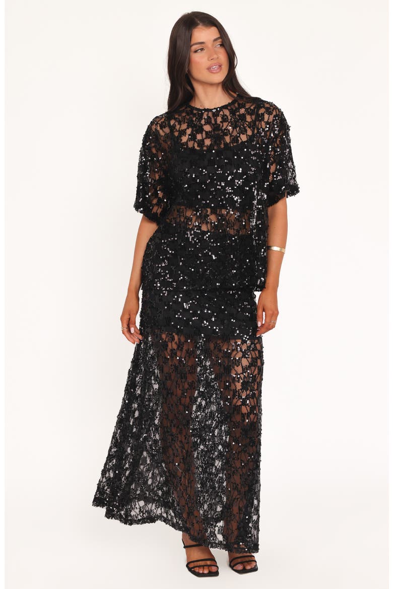Yonder Sequin Lace Maxi Skirt, Alternate, color, BLACK