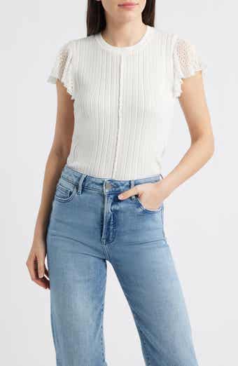 Pointelle Flutter Sleeve Sweater