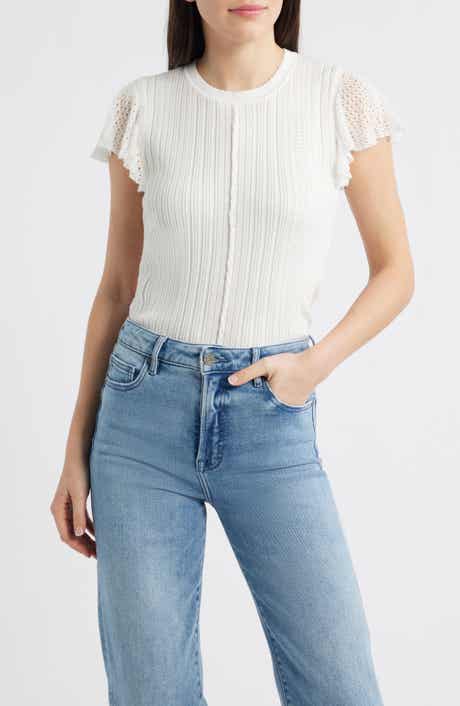 Pointelle Flutter Sleeve Sweater