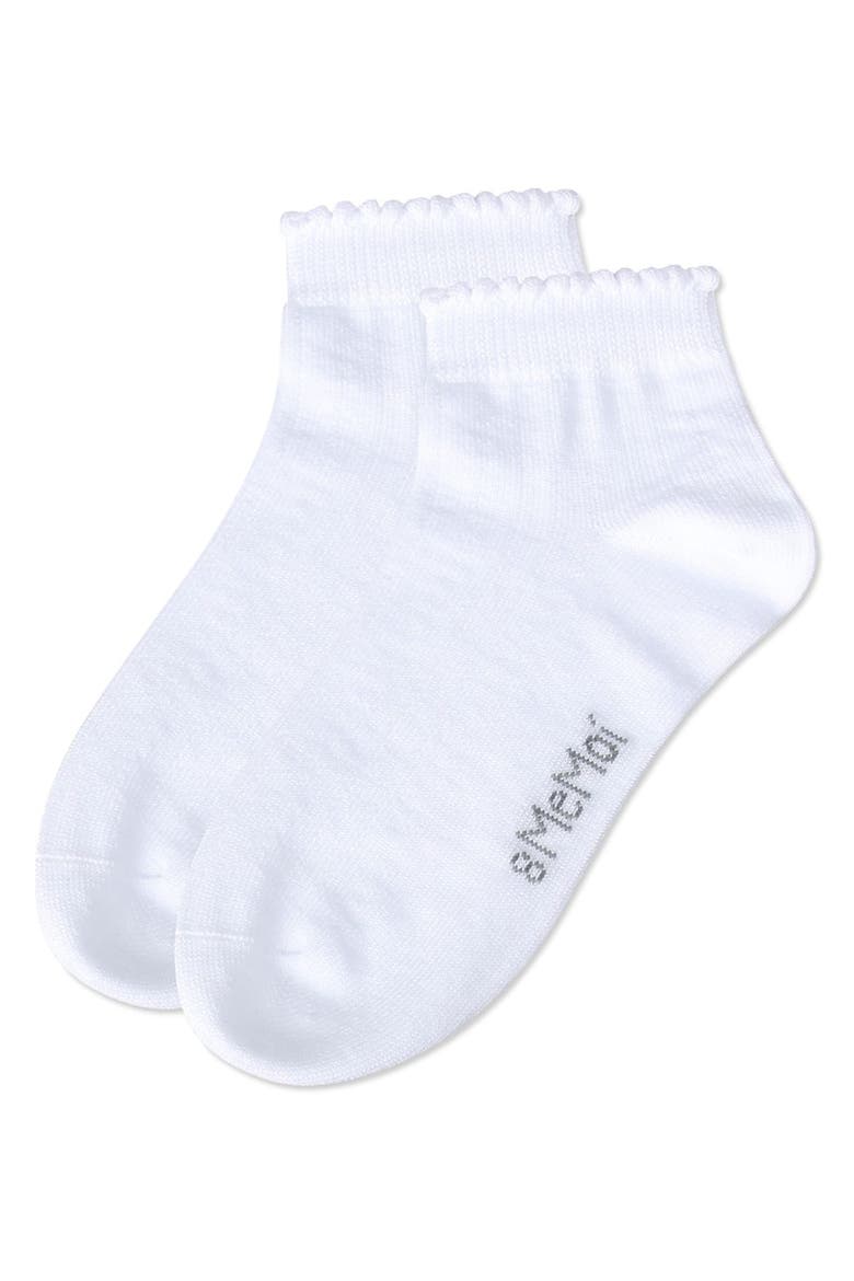 Ditsy Floral Scalloped Cuff Anklet Sock, Alternate, color, White