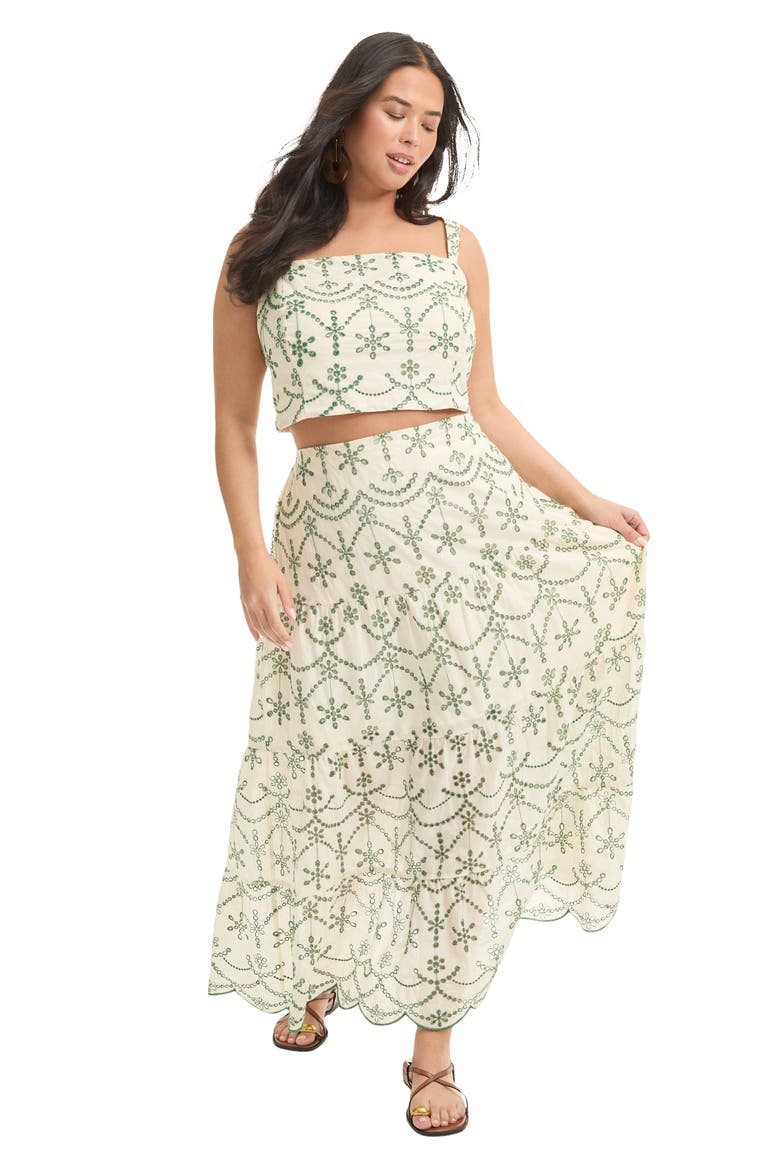 Eyelet Scalloped Hem Maxi Skirt, Main, color, EMBROIDERY