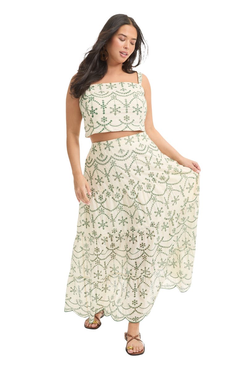 June + Vie Eyelet Scalloped Hem Maxi Skirt, Main, color, Embroidery