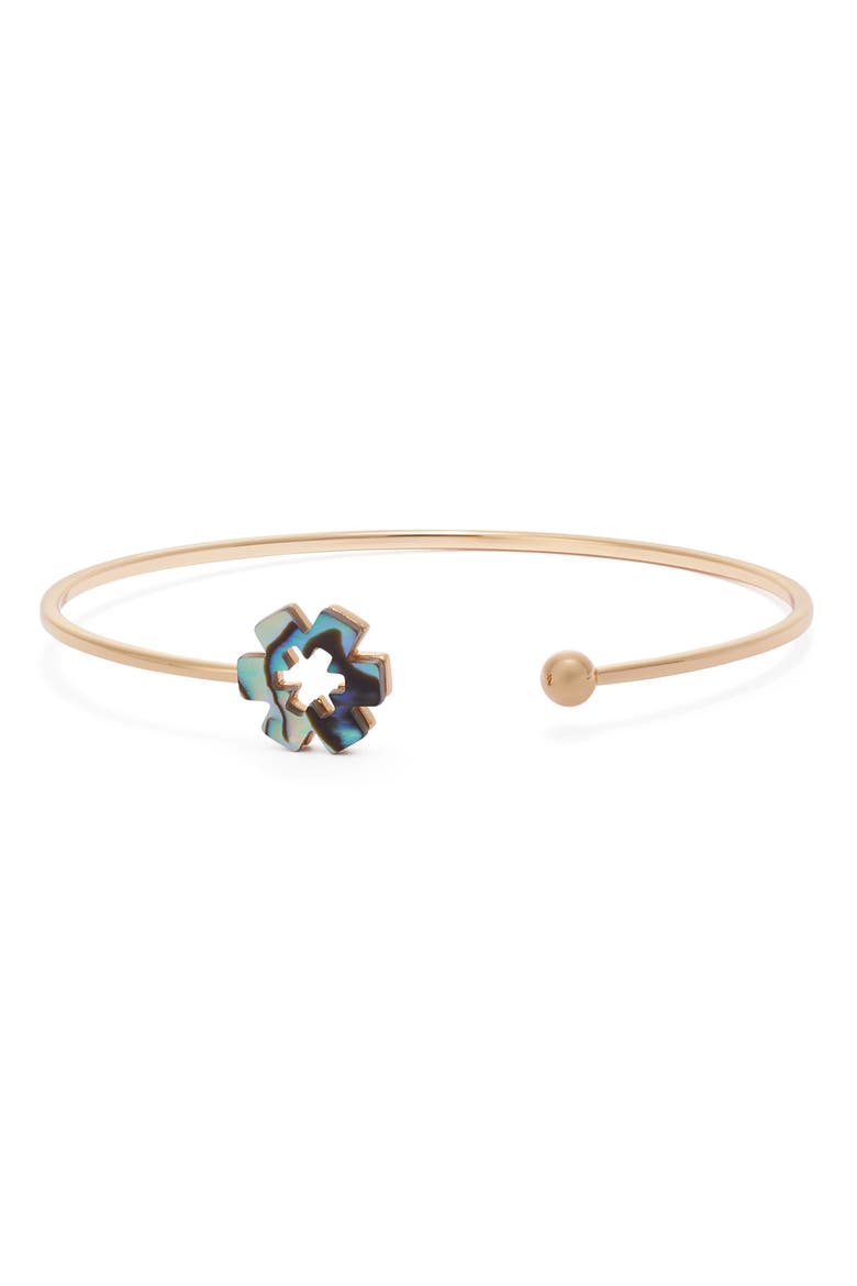 Forget Me Not Open Cuff Bracelet, Main, color, TORY GOLD / ABALONE