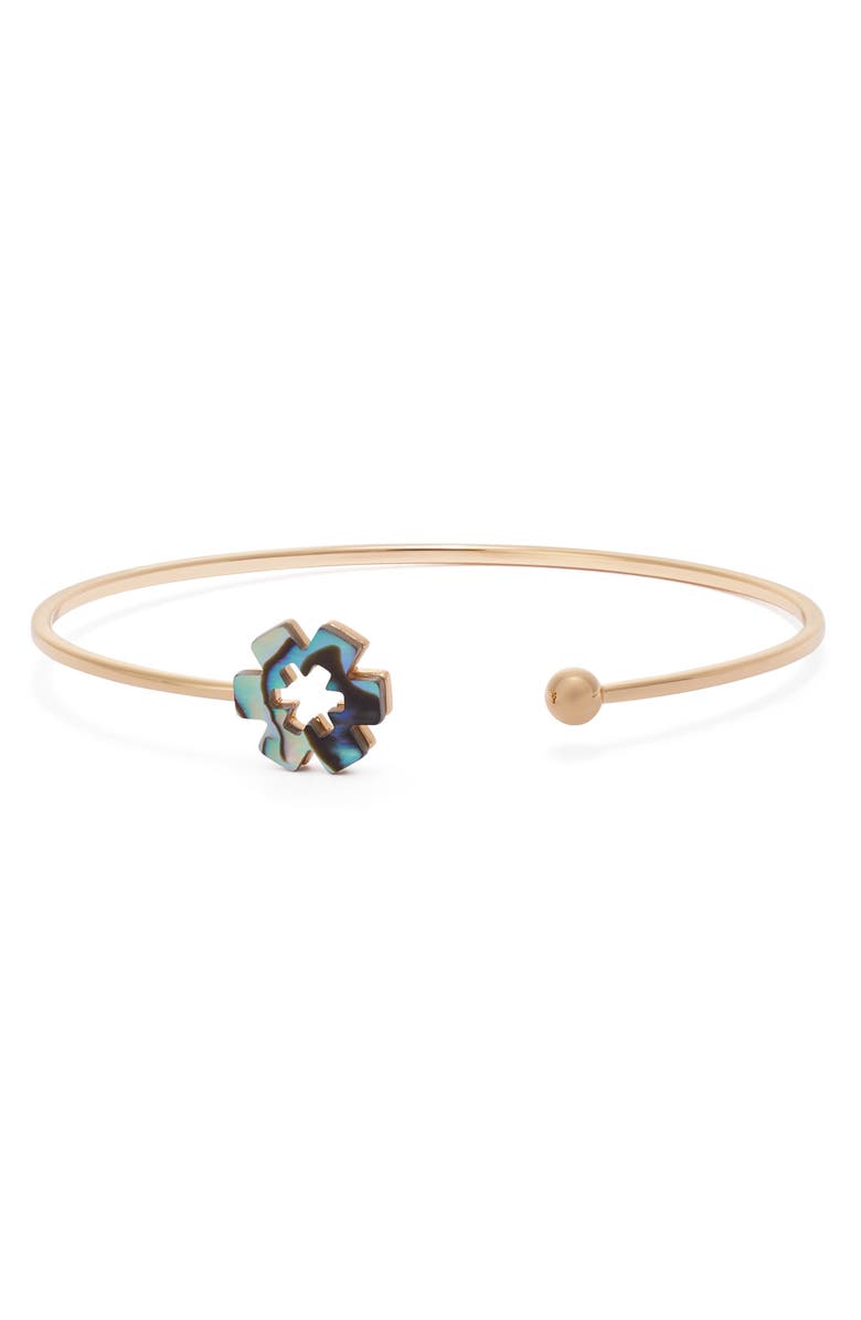 Tory Burch Forget Me Not Open Cuff Bracelet, Main, color, Tory Gold / Abalone
