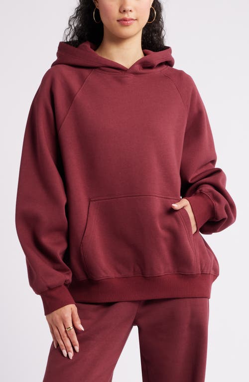 Bp. Fleece Detail Oversize Raglan Hoodie In Burgundy