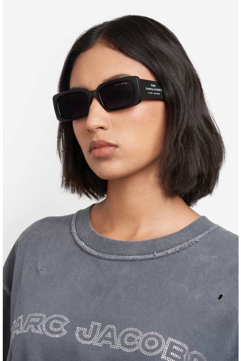 53mm Gradient Rectangular Sunglasses, Alternate, color, BLACK