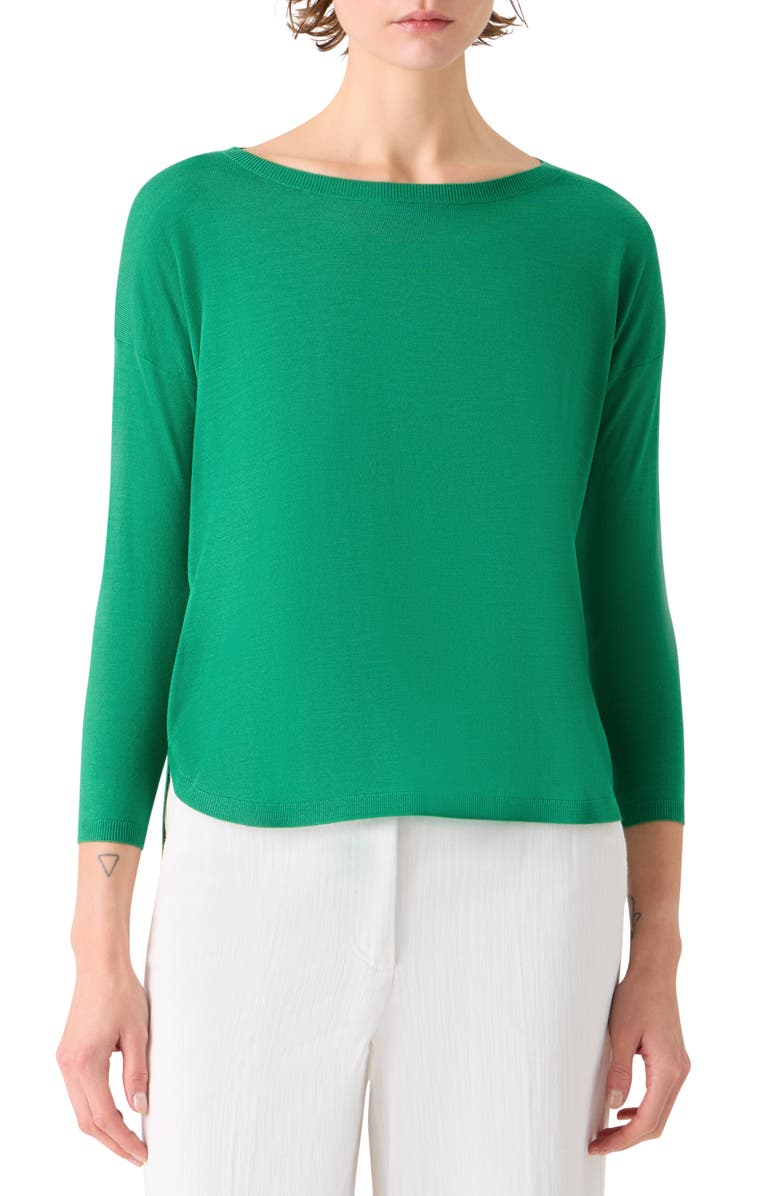 Akris punto Drop Shoulder Virgin Wool Sweater, Main, color, Green