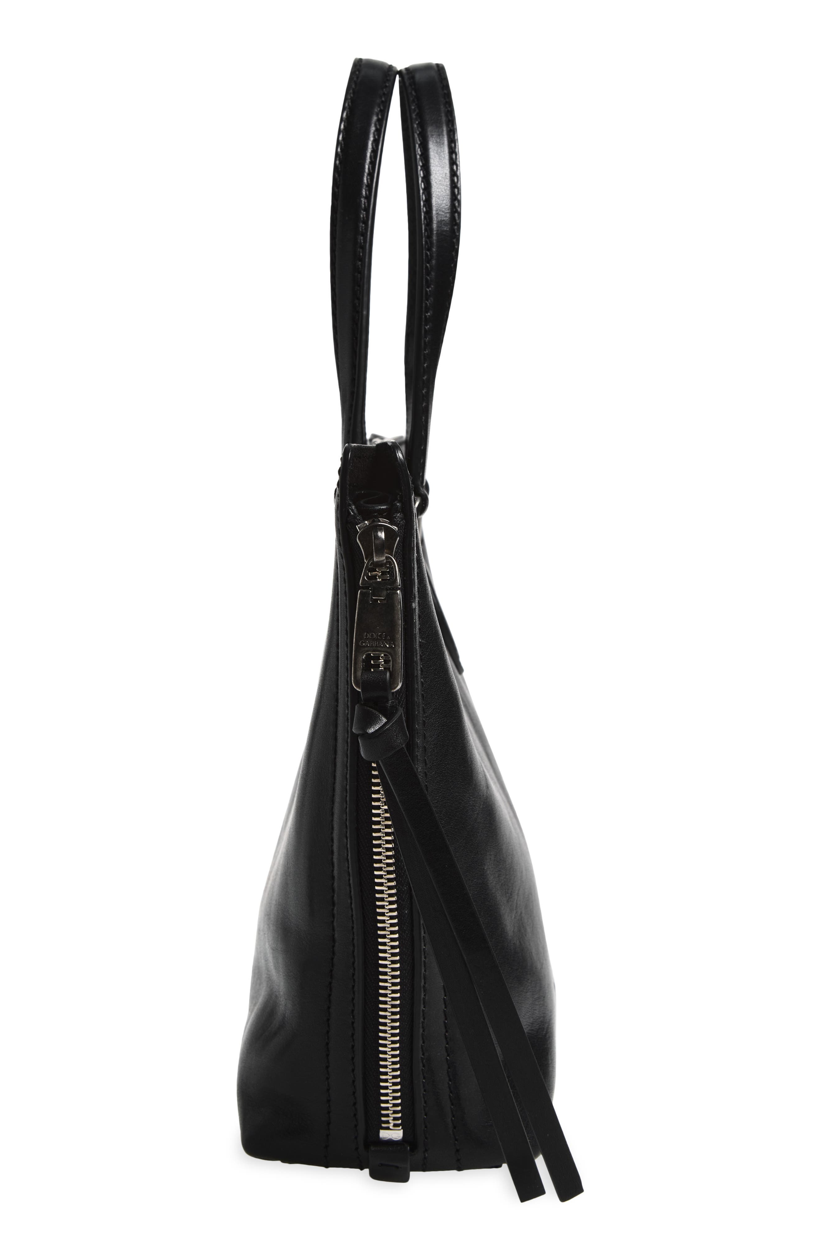 Dolce&Gabbana Leather Shopper, Alternate, color, Black