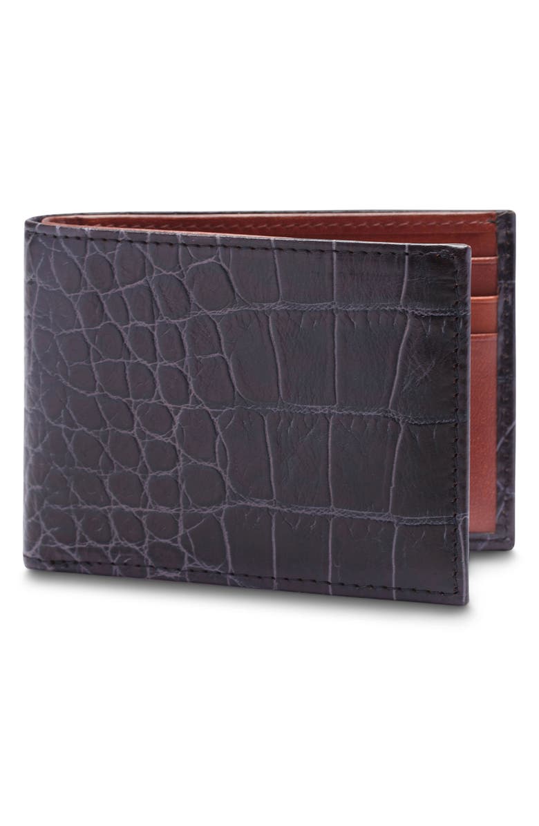 Bosca Croc Embossed Leather Small Bifold Wallet, Alternate, color, 