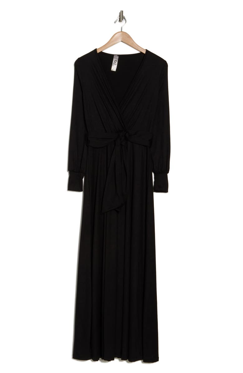 GO COUTURE Long Sleeve Maxi Wrap Dress, Alternate, color, Black2