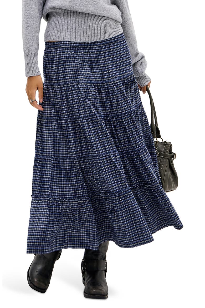 Becks Smocked Tiered Cotton Midi Skirt, Main, color, BLUE