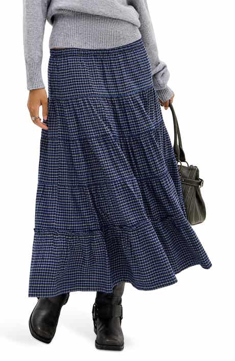 BDG Urban Outfitters Becks Smocked Tiered Cotton Midi Skirt