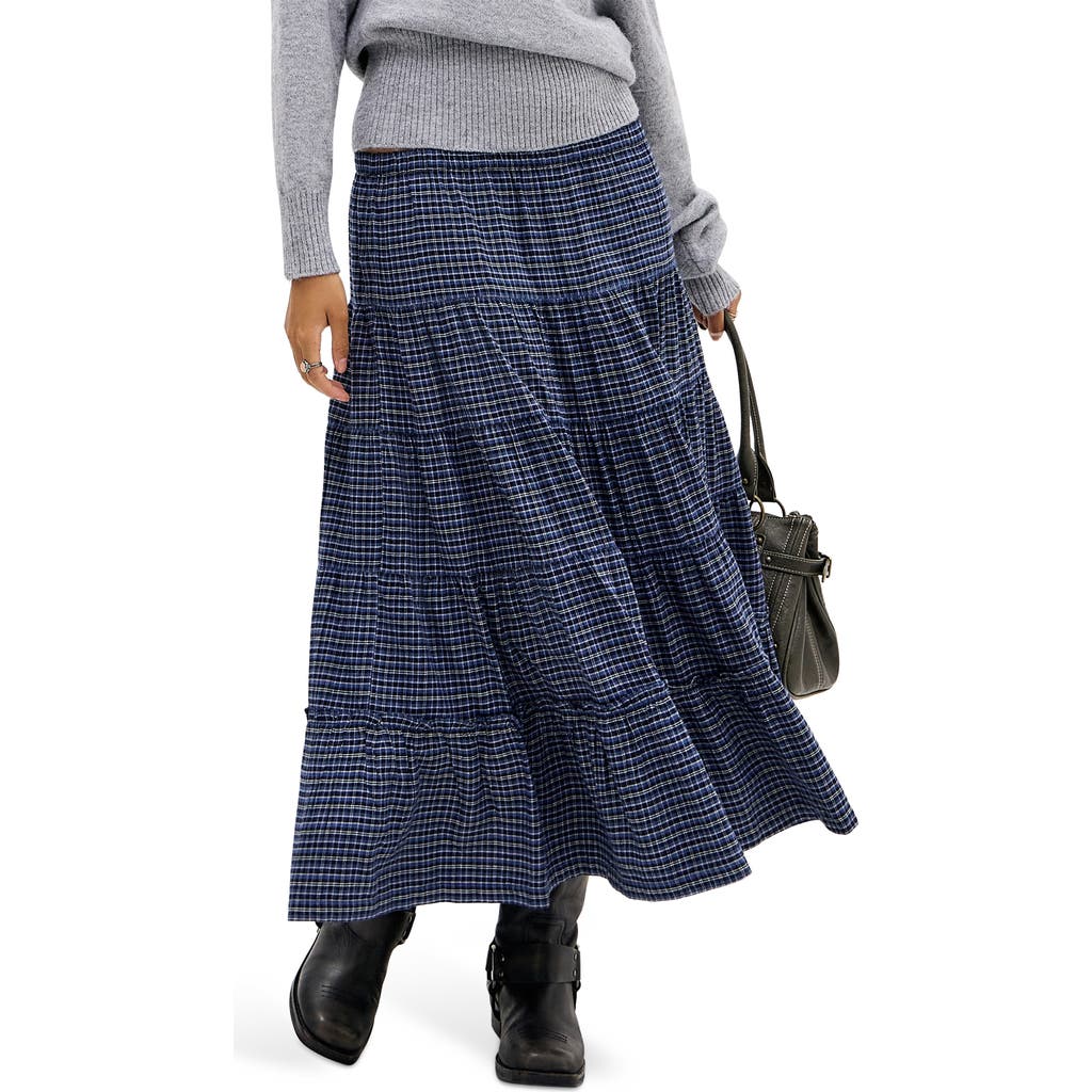 Bdg Urban Outfitters Becks Smocked Tiered Cotton Midi Skirt In Blue