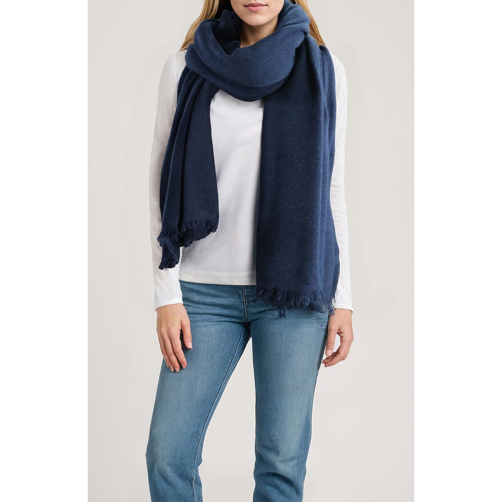 Portolano Cashmere Wrap With Eyelash Fringes In Blue
