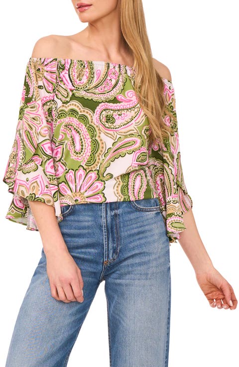 Off the Shoulder Flutter Sleeve Top