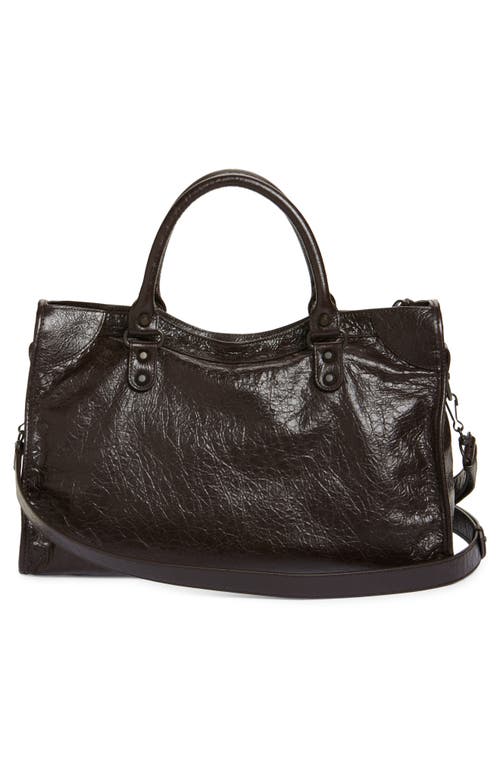 Balenciaga Le City Medium Crinkled Leather Top-handle Bag In 2221 Espresso