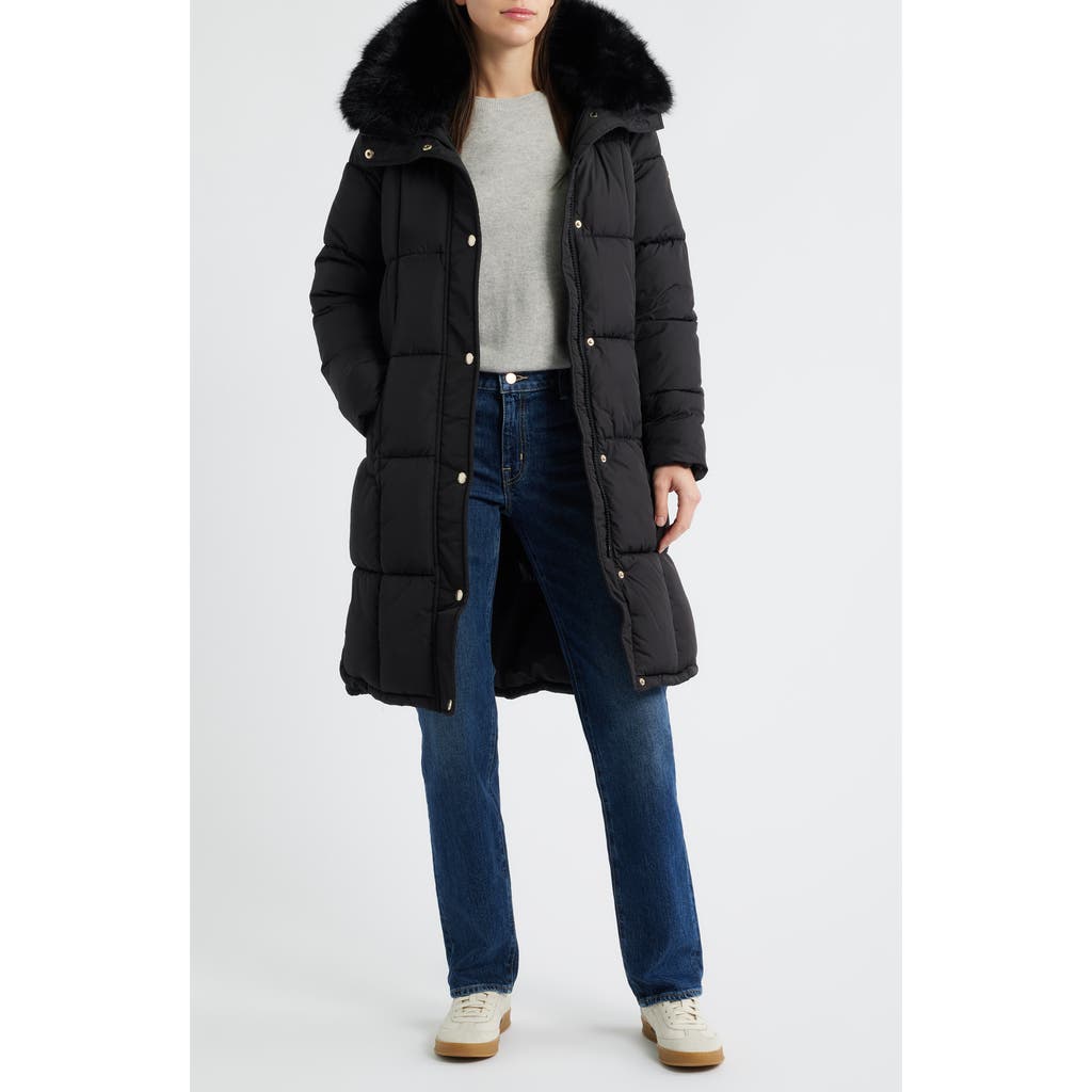 Michael Kors Faux Fur Trim Hooded Puffer Coat In Black