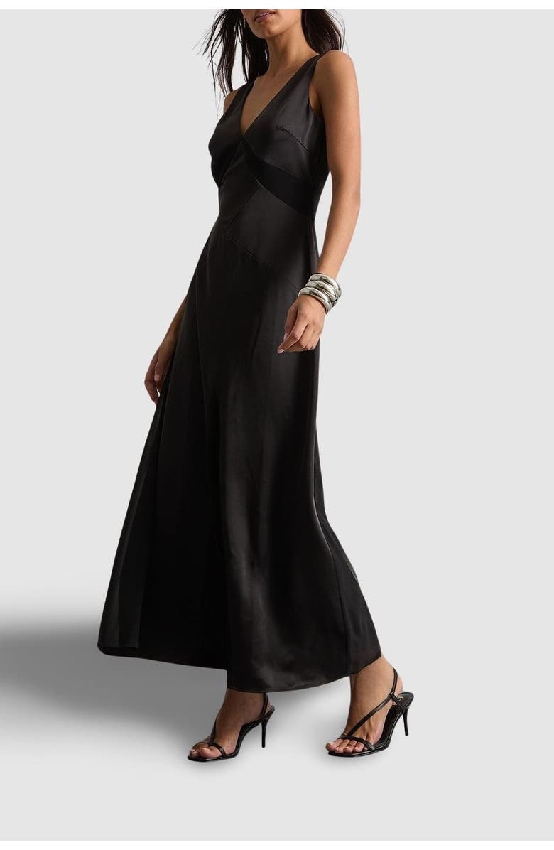 Warehouse Satin and Chiffon Mix Midaxi Dress, Alternate, color, Black