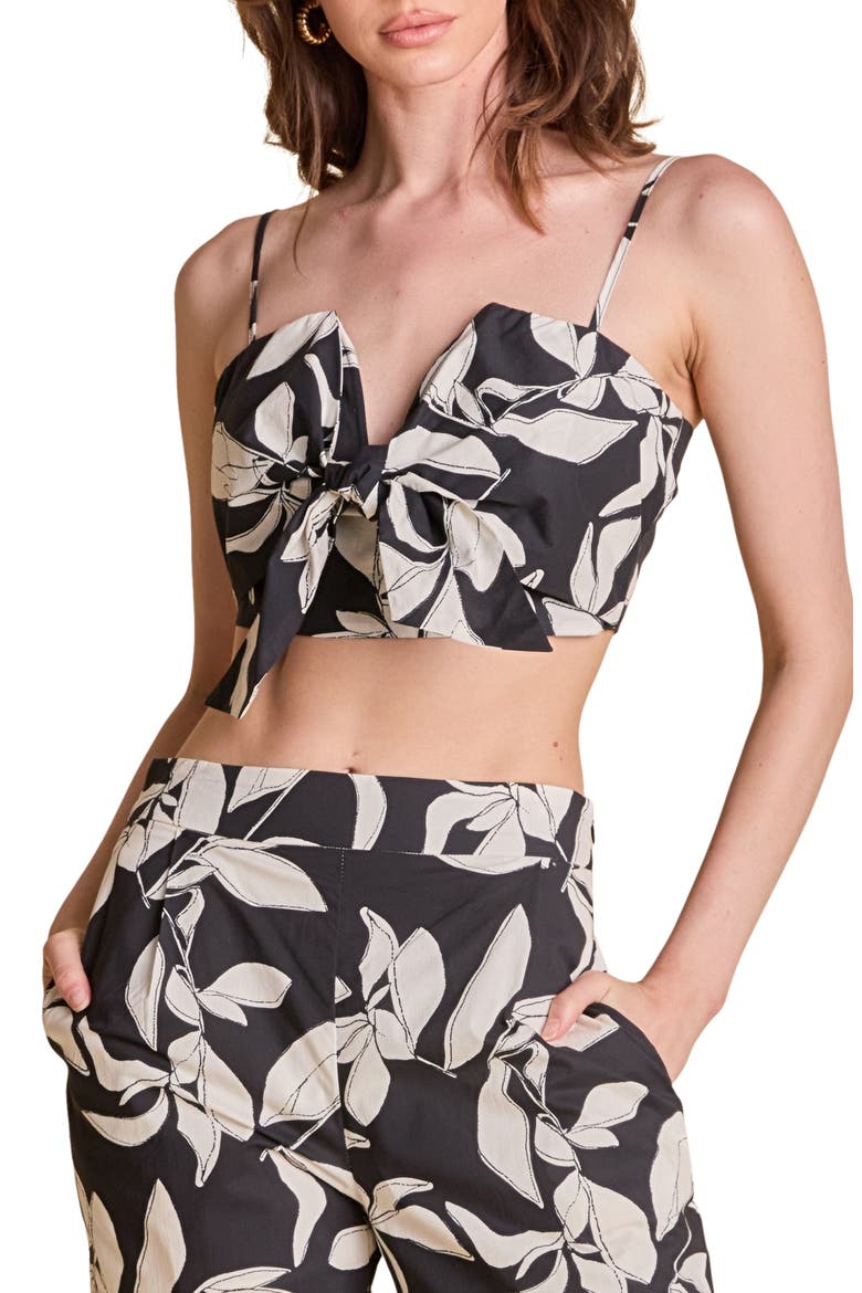 Leaf Print Bow Accent Cotton Camisole, Main, color, BLACK/ WHITE