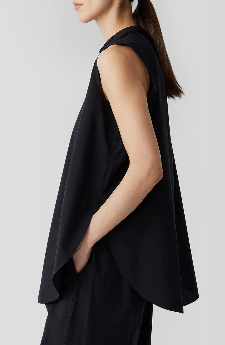 Eileen Fisher Sleeveless Organic Cotton Band Collar Shirt, Alternate, color, Black