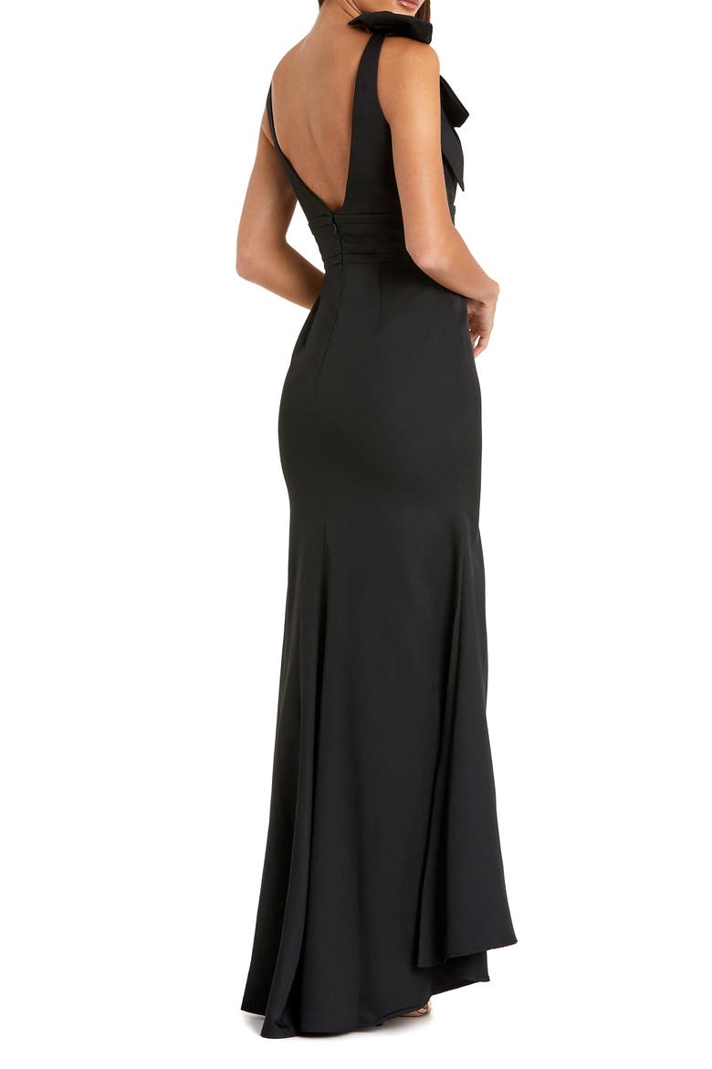 Petite Sleeveless V Neck Bow Detail Mermaid Gown, Alternate, color, Black