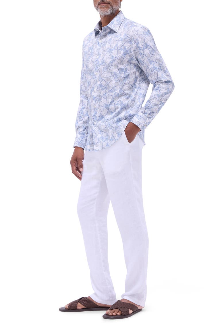 Julian Shaped Fit Leaf Print Stretch Cotton Button-Up Shirt, Alternate, color, COBALT