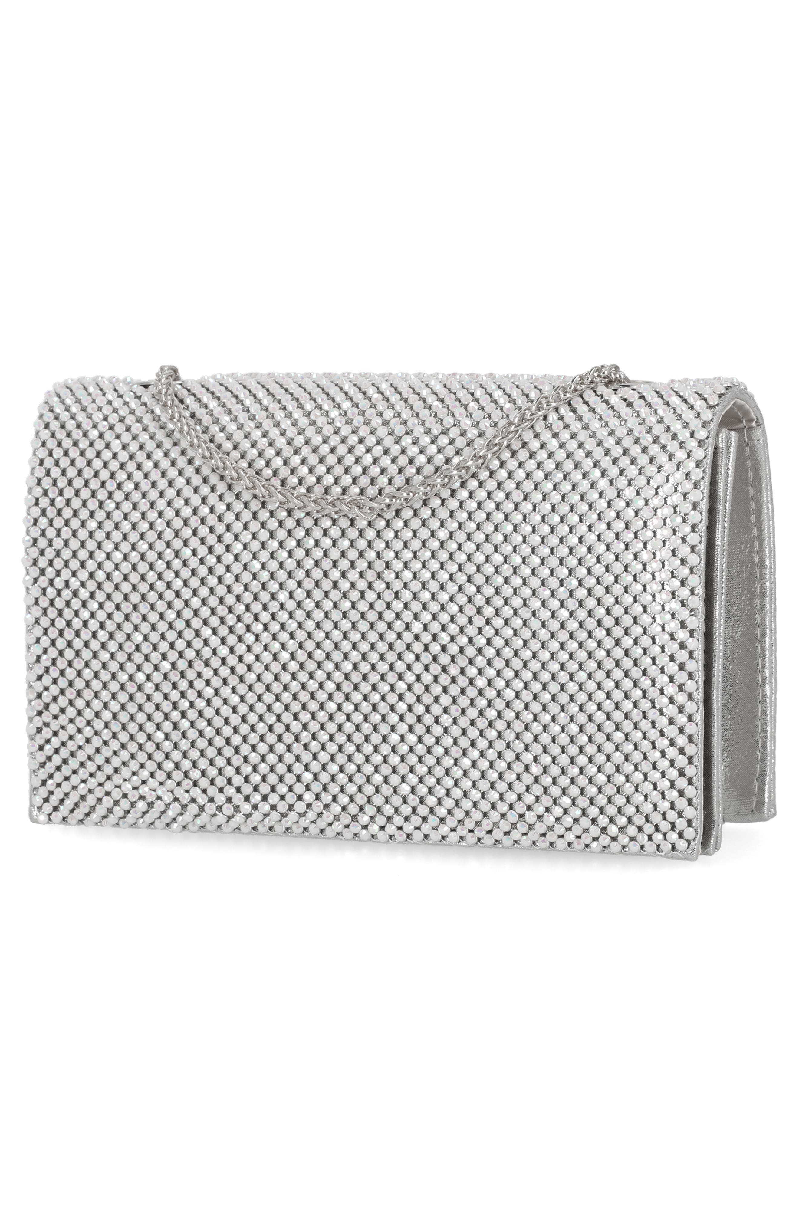 Jessica McClintock Adria Rhinestone Embellished Chain Handle Clutch, Alternate, color, Silver