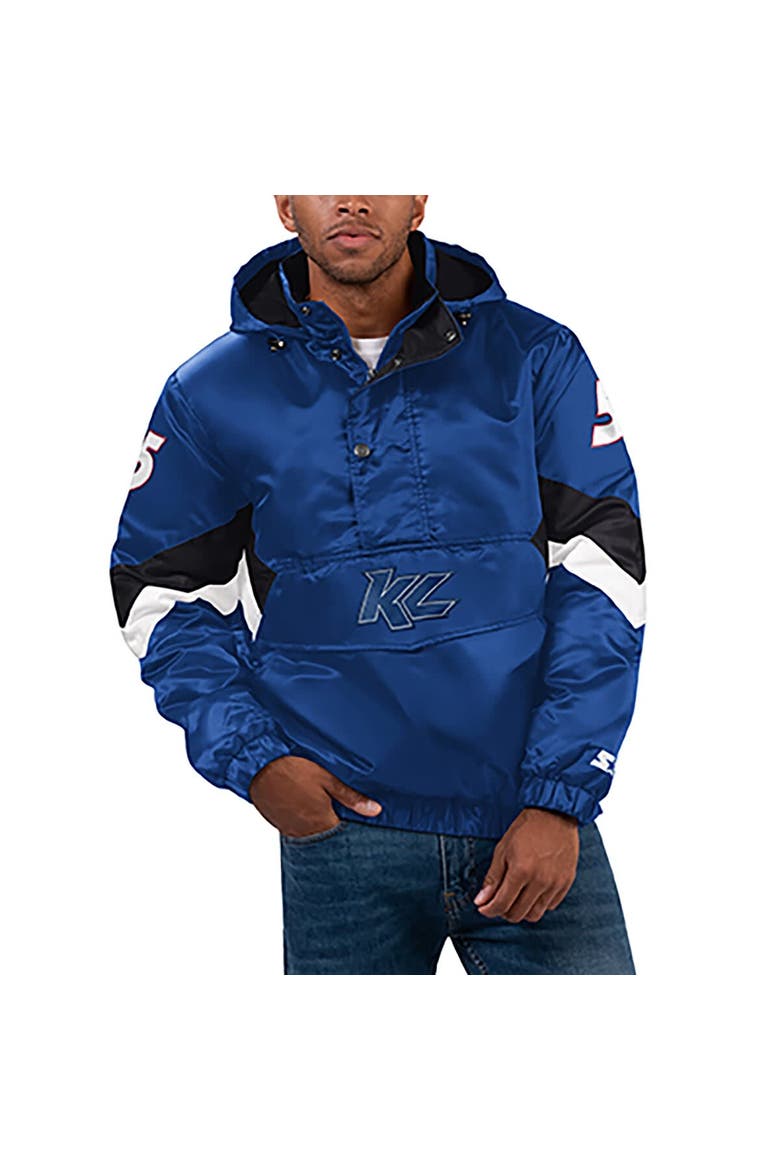 Men's Starter Royal Kyle Larson Home Team Satin Half-Zip Hoodie Jacket, Main, color, Royal