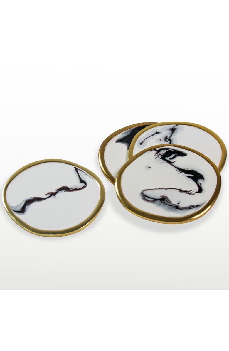Lunares Bianco Nero Coaster - Set of 4, Alternate, color, White