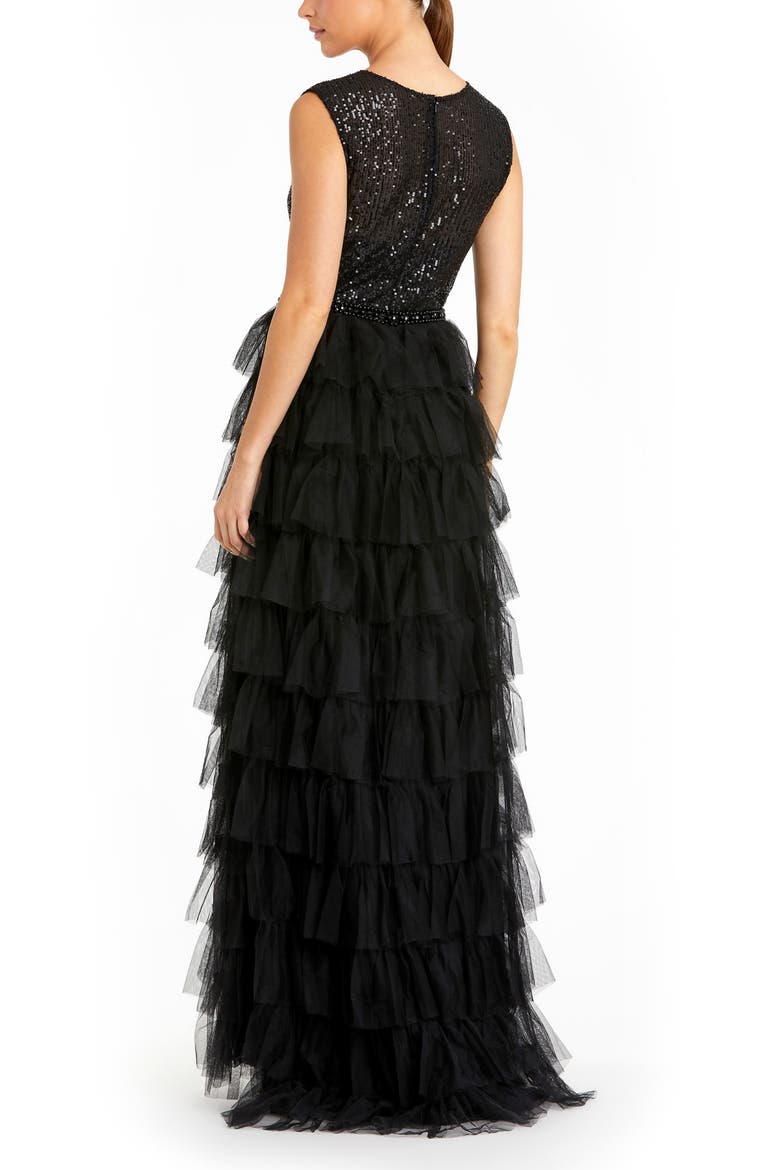 Ruffle Tiered Sequin High Neck Gown, Alternate, color, Black