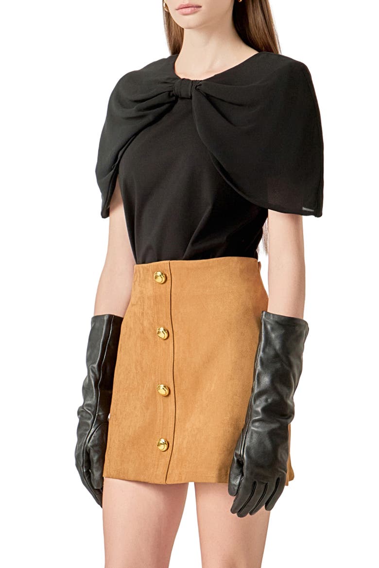 Bow Mixed Media Top, Alternate, color, BLACK