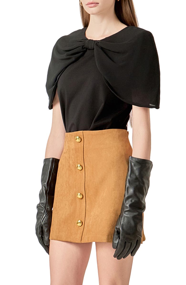 English Factory Bow Mixed Media Top, Alternate, color, Black