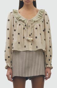 MAUDE CLUB Theodore Polka Dot Ruffle Top