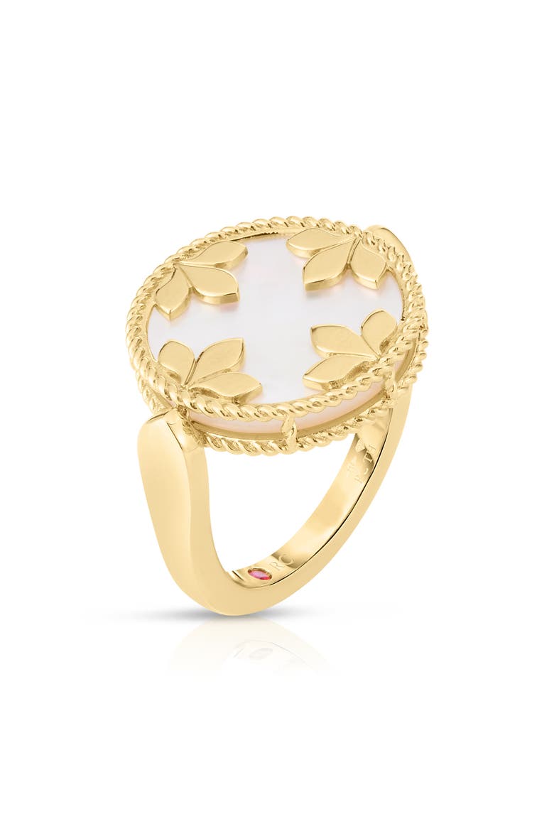 Venetian Medallion Reversible Mother-of-Pearl/Diamond Ring, Main, color, YELLOW