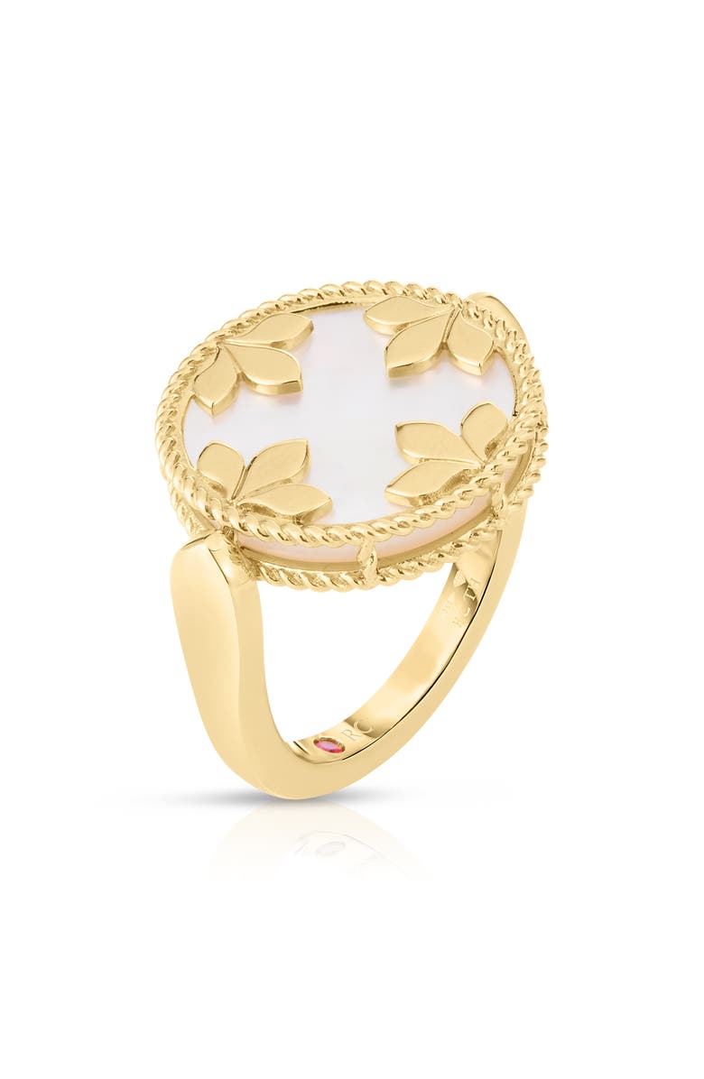 Roberto Coin Venetian Medallion Reversible Mother-of-Pearl/Diamond Ring, Main, color, Yellow