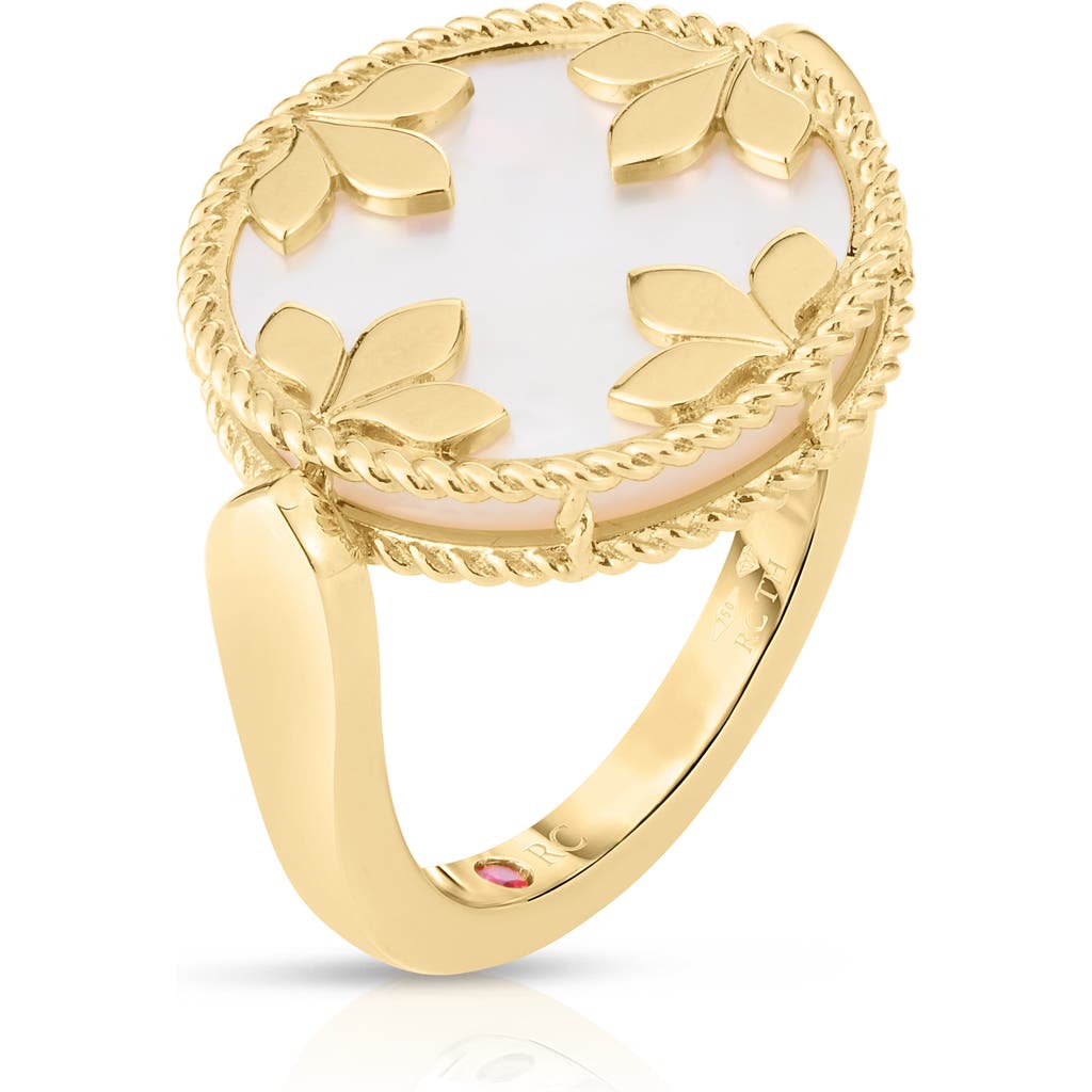 Roberto Coin Venetian Medallion Reversible Mother-of-pearl/diamond Ring In Gold
