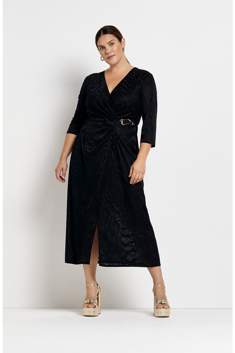 Zebra Print Midi Dress, Alternate, color, BLACK