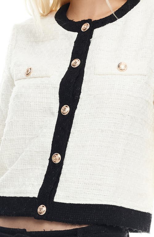 Lioness Riviera Contrast Trim Tweed Jacket In Neutral