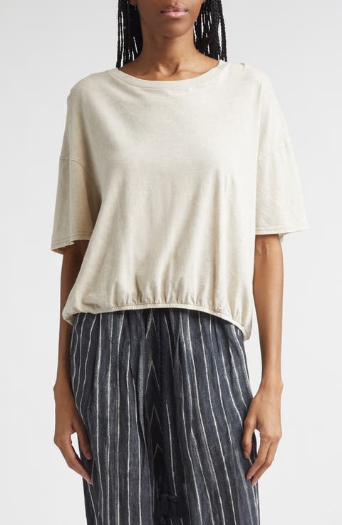 Gathered Hem Cotton & Cashmere T-Shirt
