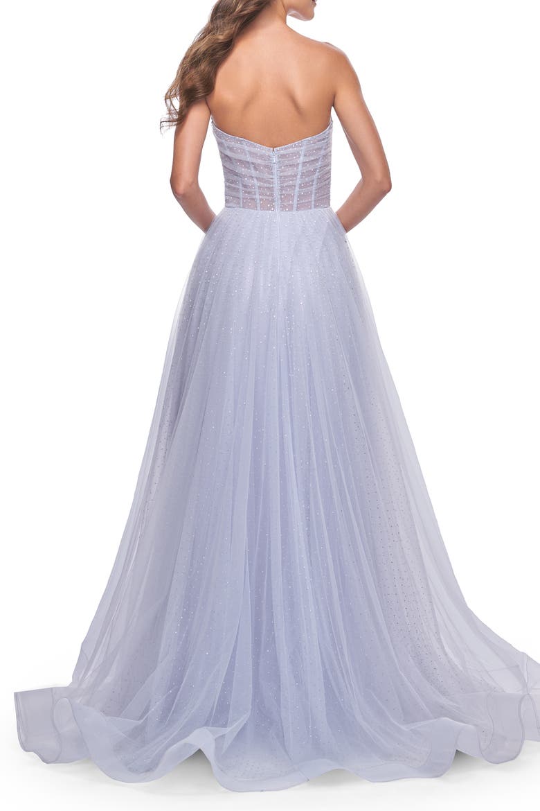 Sweetheart Tulle and Rhinestone Prom Dress with Illusion Detail, Alternate, color, Light Periwinkle