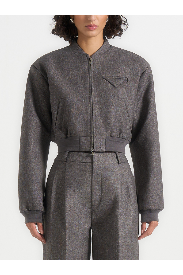 Monique Exaggerated Shoulder Bomber Jacket, Alternate, color, Grey Speckle
