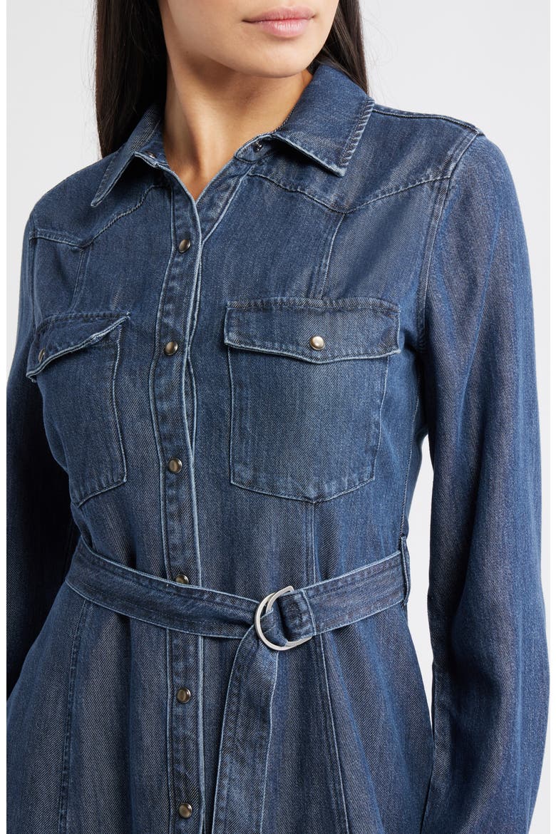 Long Sleeve Denim Belted Midi Shirtdress, Alternate, color, MOONLIT INDIGO WASH