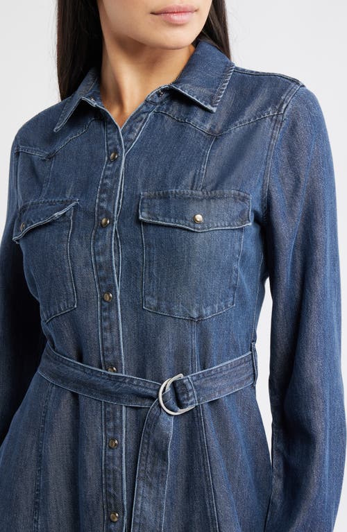 Cloth & Stone Long Sleeve Denim Belted Midi Shirtdress In Blue