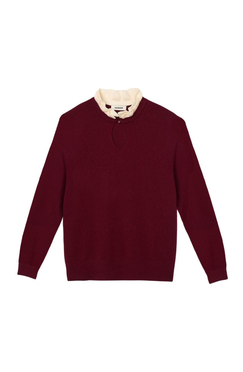 SANDRO Ruffled-neck sweater, Alternate, color, Bordeaux