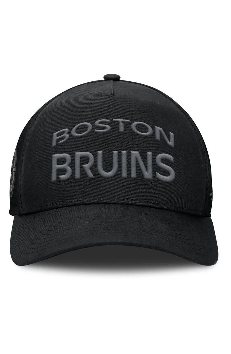 FANATICS Men's Fanatics Black Boston Bruins Authentic Pro Road Stack Text A-Frame Adjustable Hat, Alternate, color, 