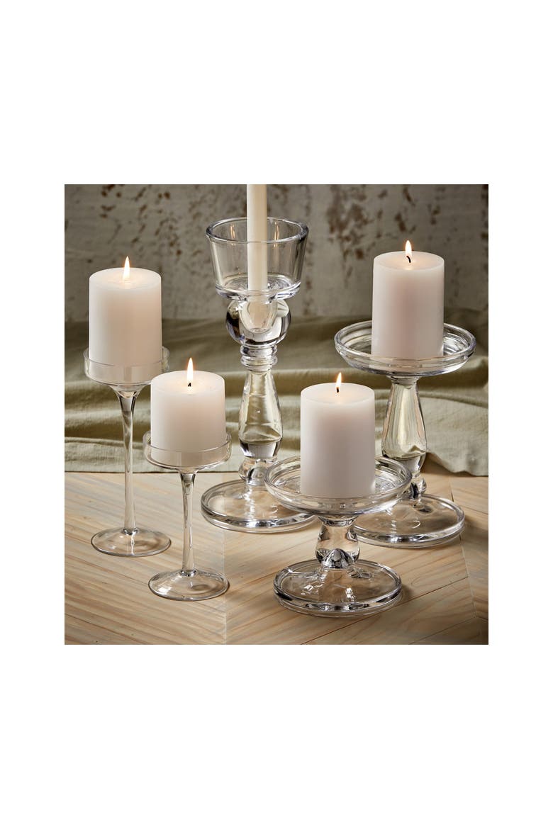 Paloma Pulled Clear Glass Stem Pillar Candle Holder Small, Alternate, color, White